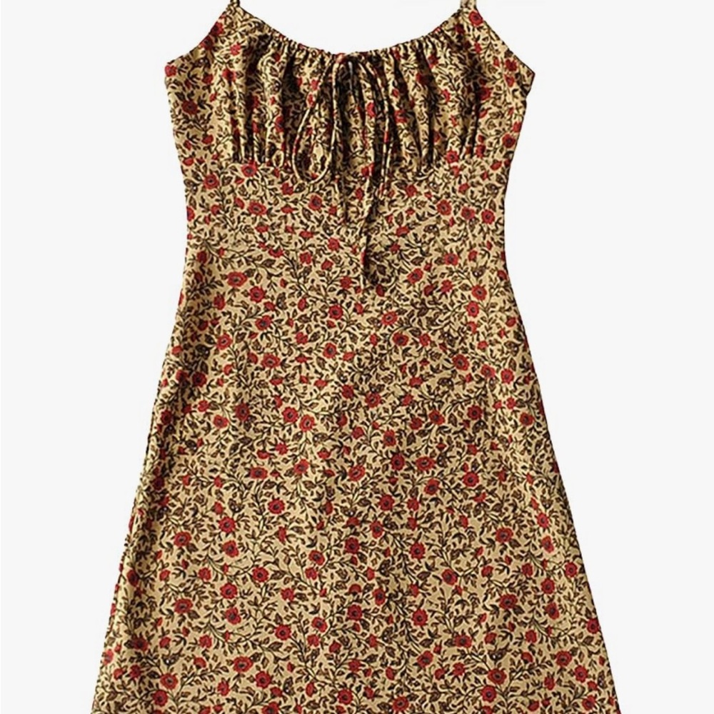 Floral Print Dress with Red and Brown Pattern